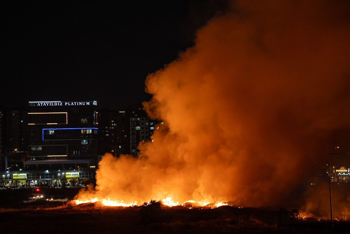 Ankara’da otluk alanda çıkan yangına müdahale ediliyor