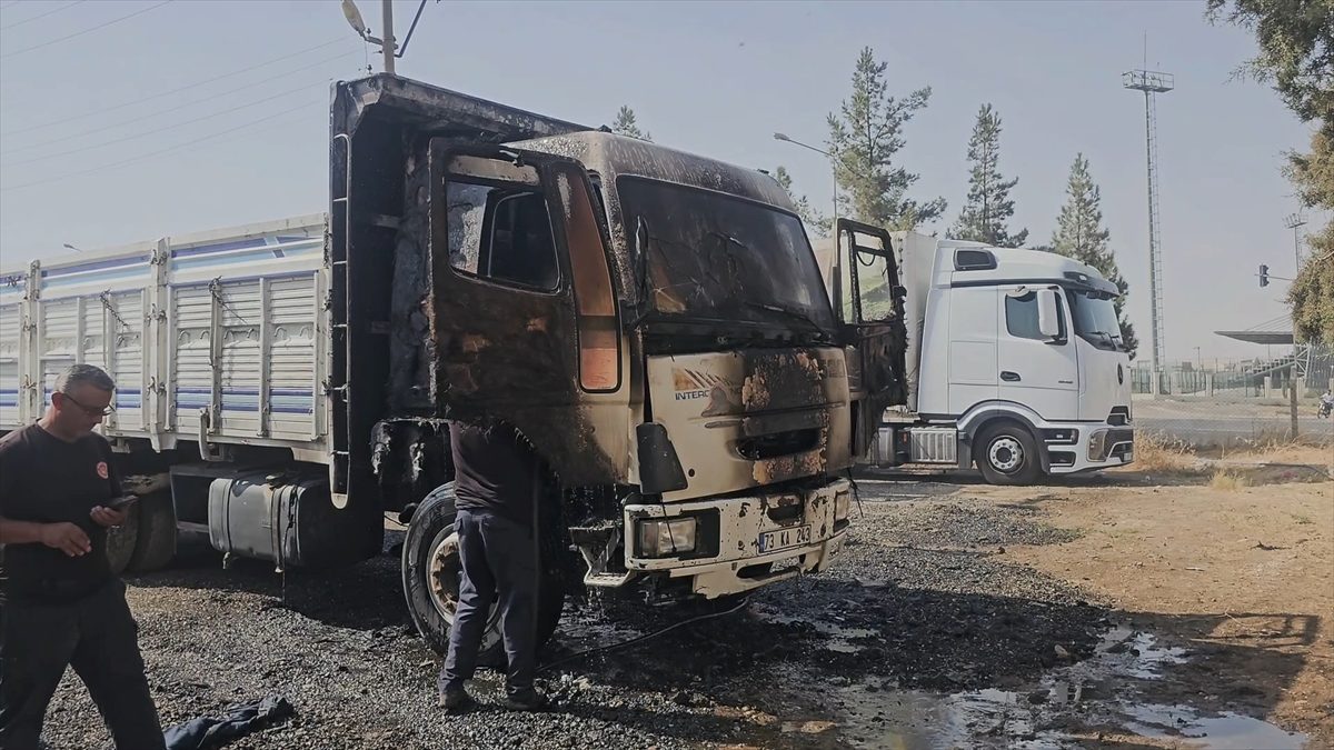 Mardin’de park halindeki kamyon yandı