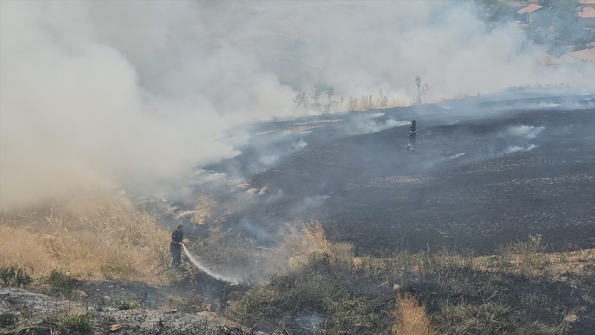 Çorum’da yerleşim yeri yakınında çıkan anız yangınına müdahale ediliyor